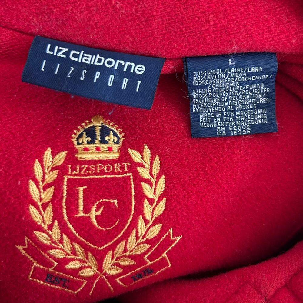 LizSport Red Wool Cashmere Pea Coat Vintage Womens Sz Large Quiet Luxury Classic - Picture 7 of 16